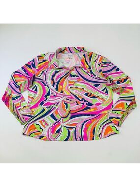Icikuls Mock Neck Long Sleeve Mesh Cooling Sun Shirt Retro Swirl XXL